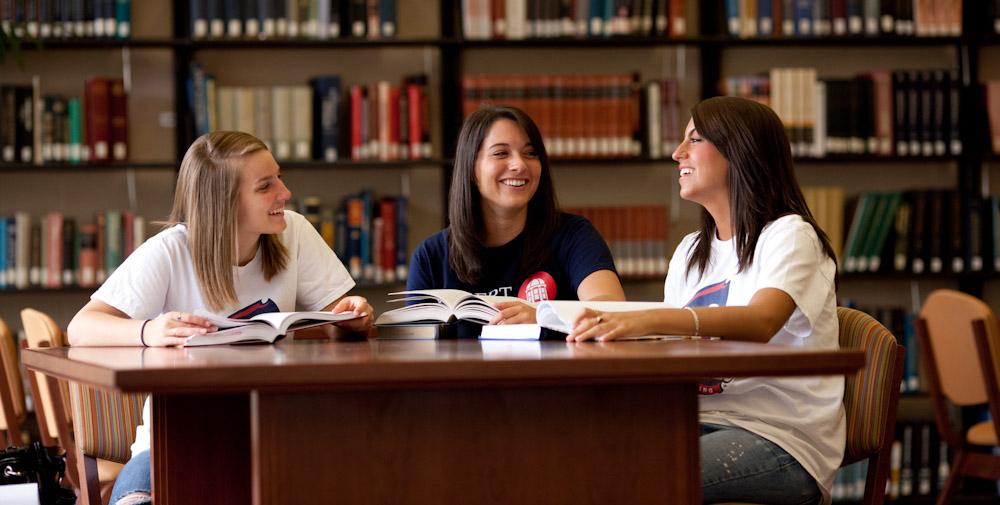Students in the library at Duquesne University.
